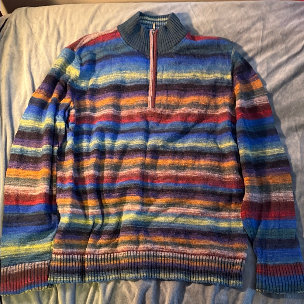 Robert Graham Multicolor Striped Zip-Up Sweater